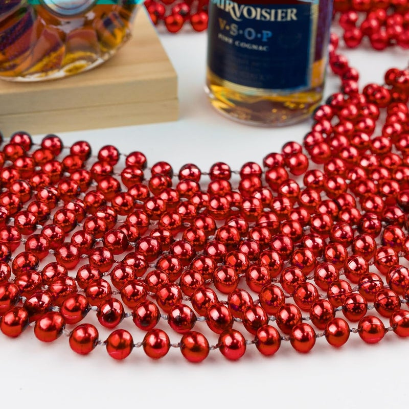 ZZYFGH 12 Pcs Red Bead Necklaces, 33'' 7mm Metallic Red Bead Necklace Bulk, Valentine Necklace Mardi Gras Round Beaded Necklaces for Valentines Wedding Birthday Mardi Gras Christmas Party Favors Decorations - Image 5